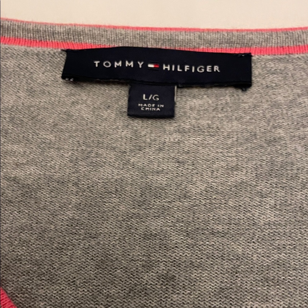 Tommy Hilfiger Gray and Pink Crew Neck Sweater